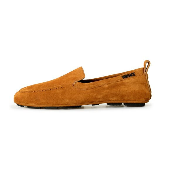 Versace Men\'s Tan Logo Suede Leather Driver Moccasins Loafers Shoes US 9 IT 42